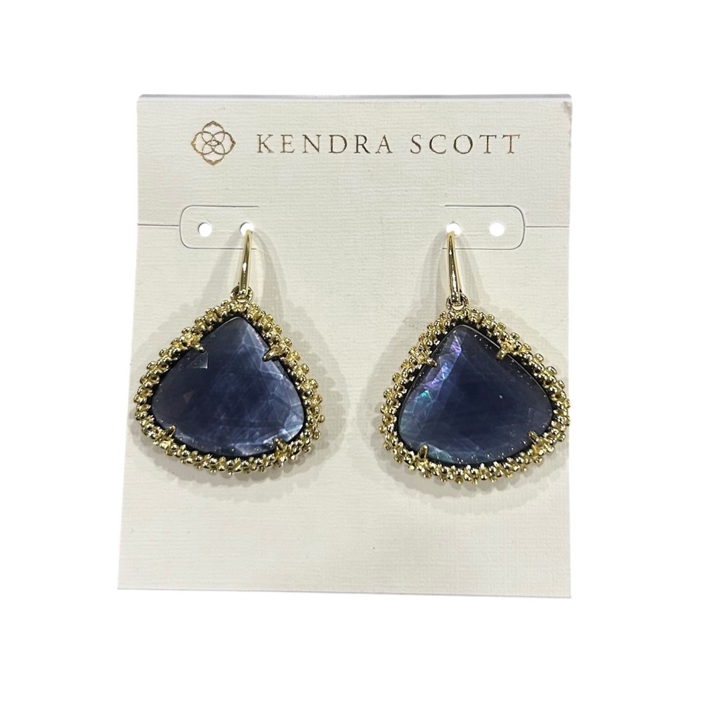 NWT Kendra Scott Kendall Drop Earrings in Dark Lavender Framed in Gold